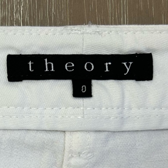 Theory White Slim Ankle Pants 0 Cotton Stretch Zip Hem Work Classic - Picture 2 of 12
